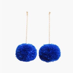 Blue Pom Pom Earrings